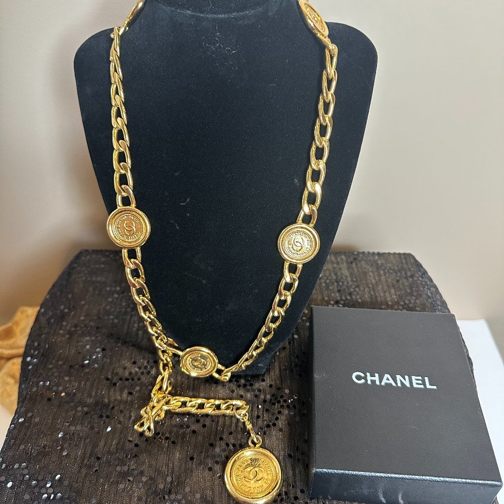 Chanel Gold Plated Coin and Link Statement Necklace